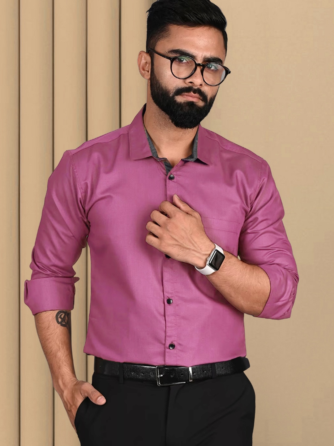 

Tee Projekt Standard Collar Cotton Formal Shirt, Violet
