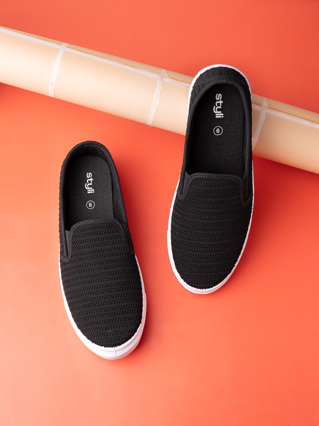 

Styli Men Knitted Upper Comfort Slip On Shoes, Black