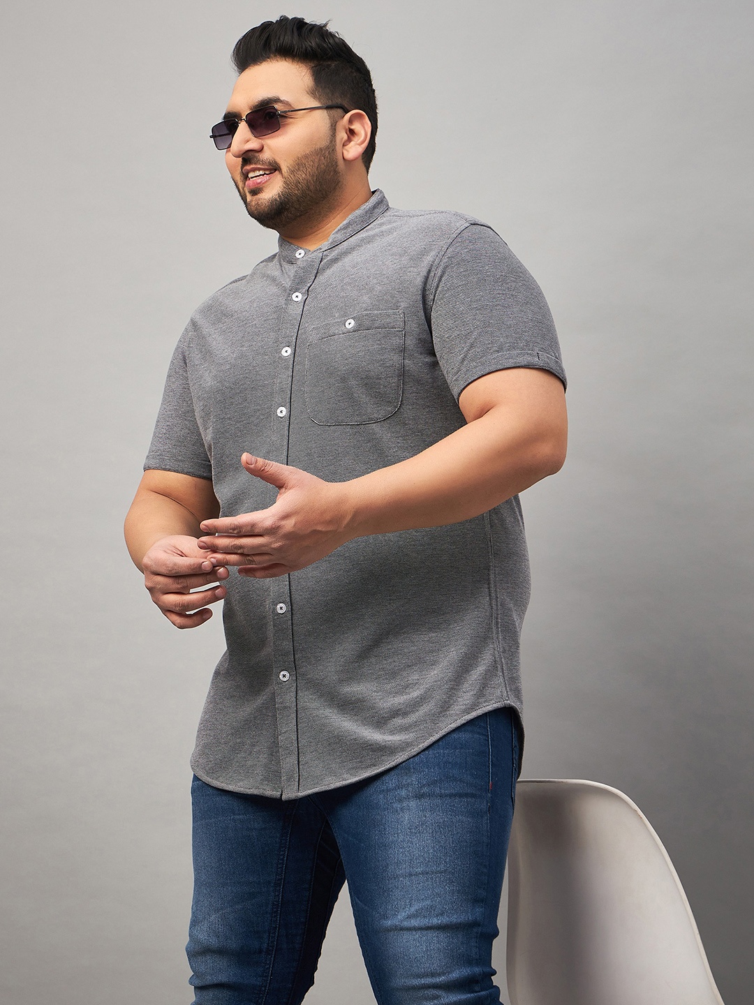 

Club York Men Plus Size Mandarin Collar Cotton Casual Shirt, Black