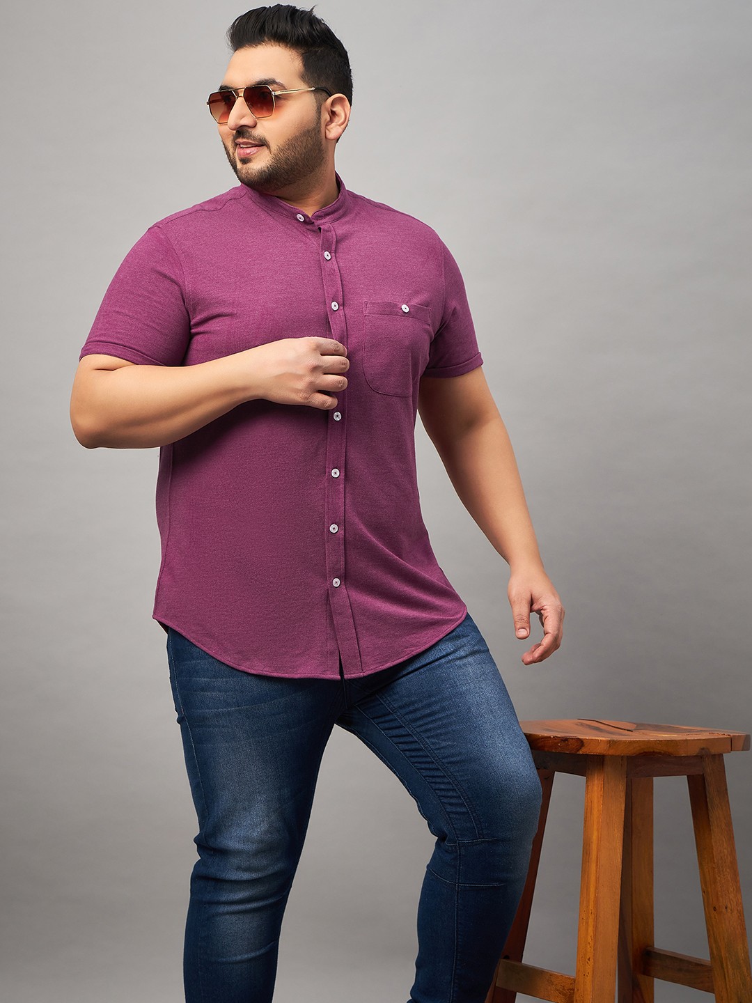

Club York Men Plus Size Mandarin Collar Cotton Casual Shirt, Mauve