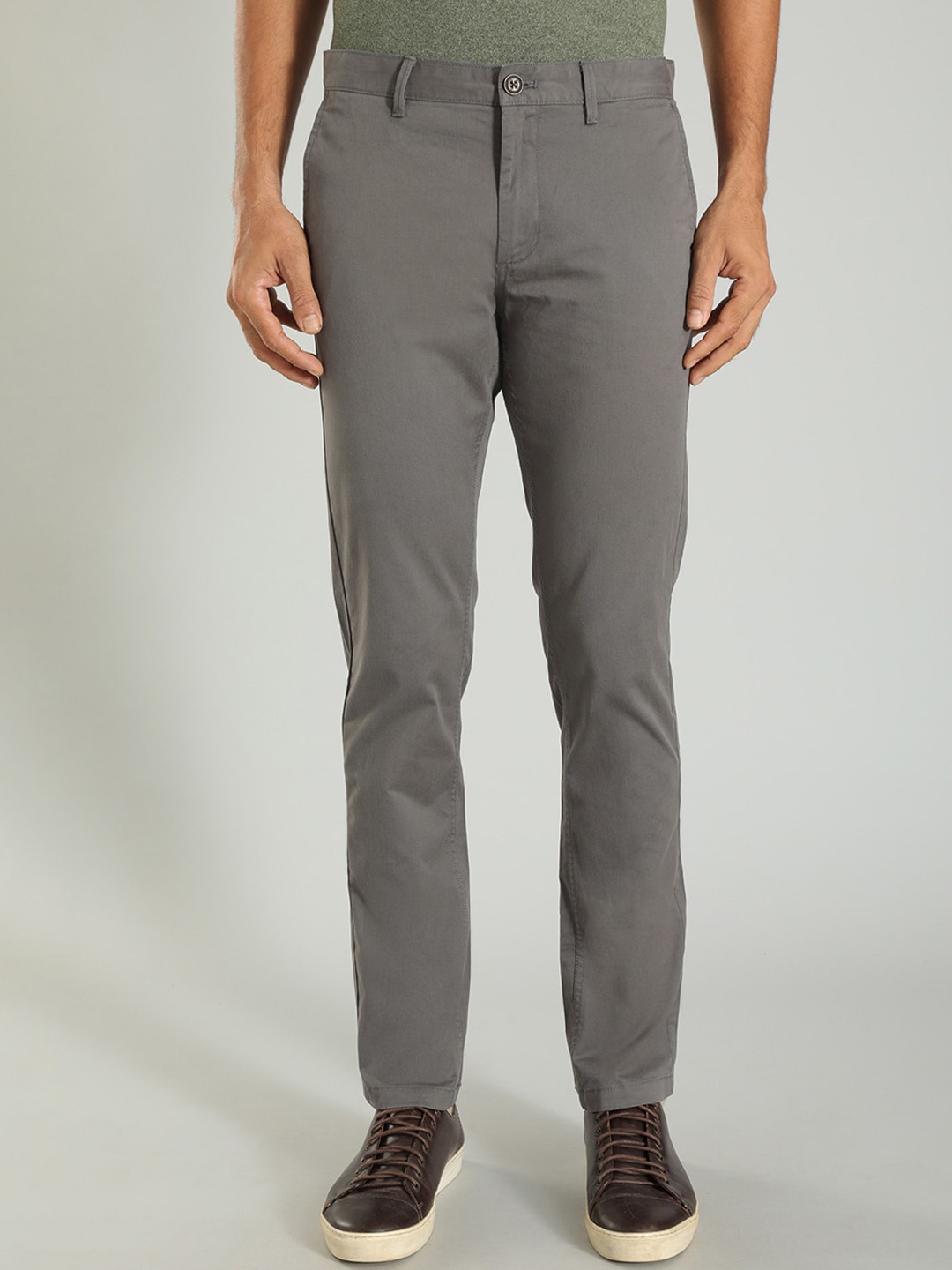 

Indian Terrain Men Brooklyn Slim Fit Cotton Formal Trousers, Grey