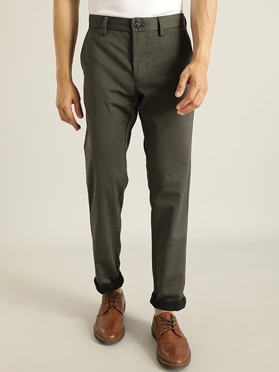 

Indian Terrain Men Mid-Rise Brooklyn Slim Fit Trousers, Olive