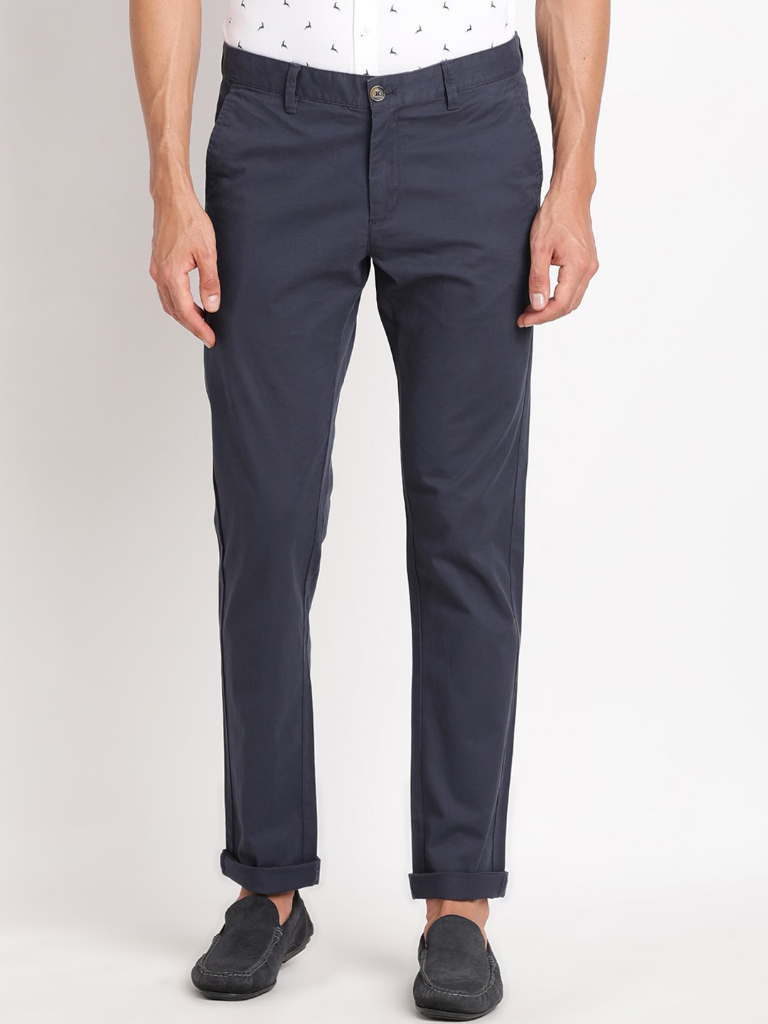 

Indian Terrain Men Cotton Brooklyn Slim Fit Mid-Rise Trouser, Navy blue