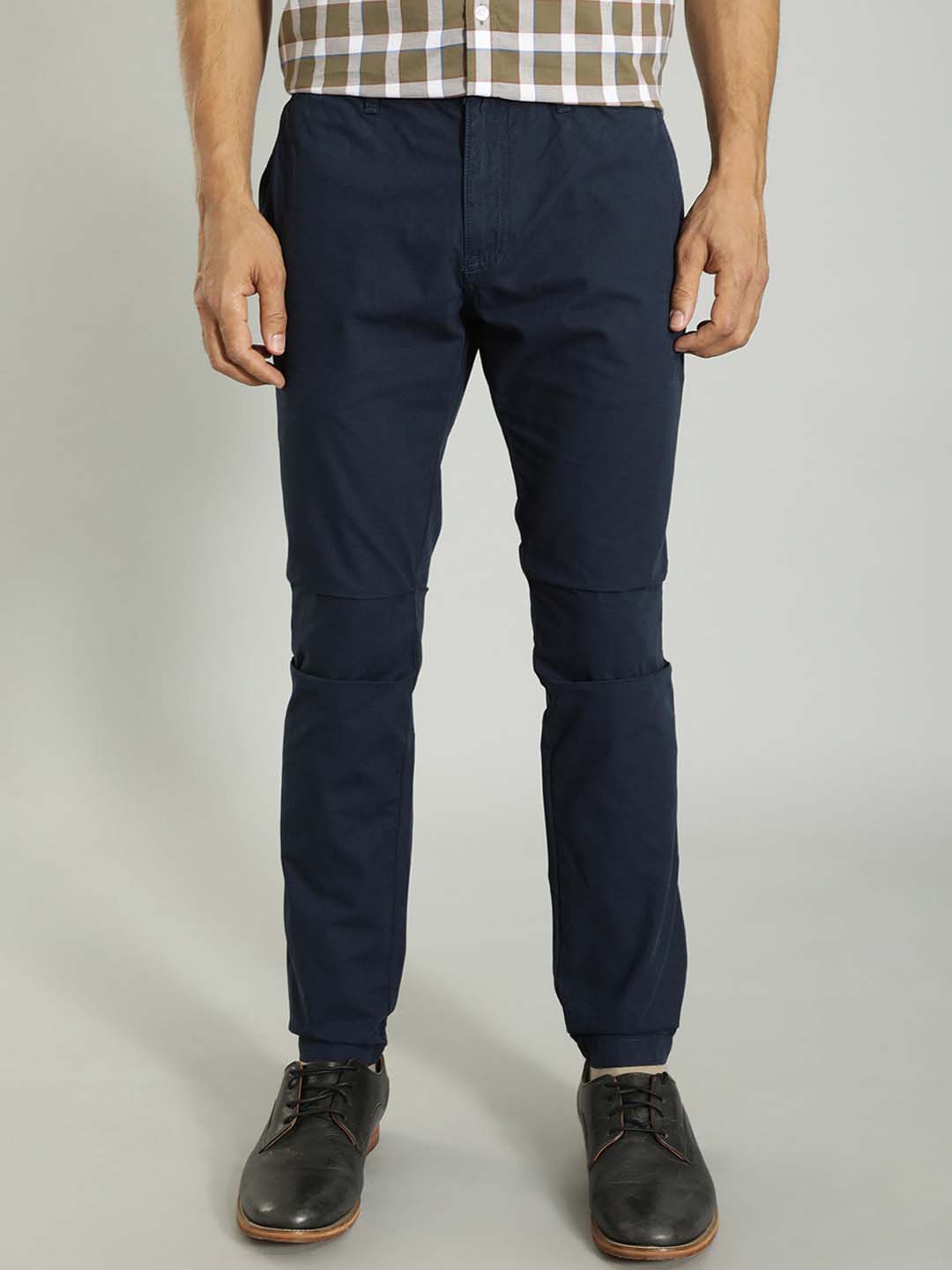 

Indian Terrain Men Urban - C Tapered Fit Cotton Trousers, Navy blue