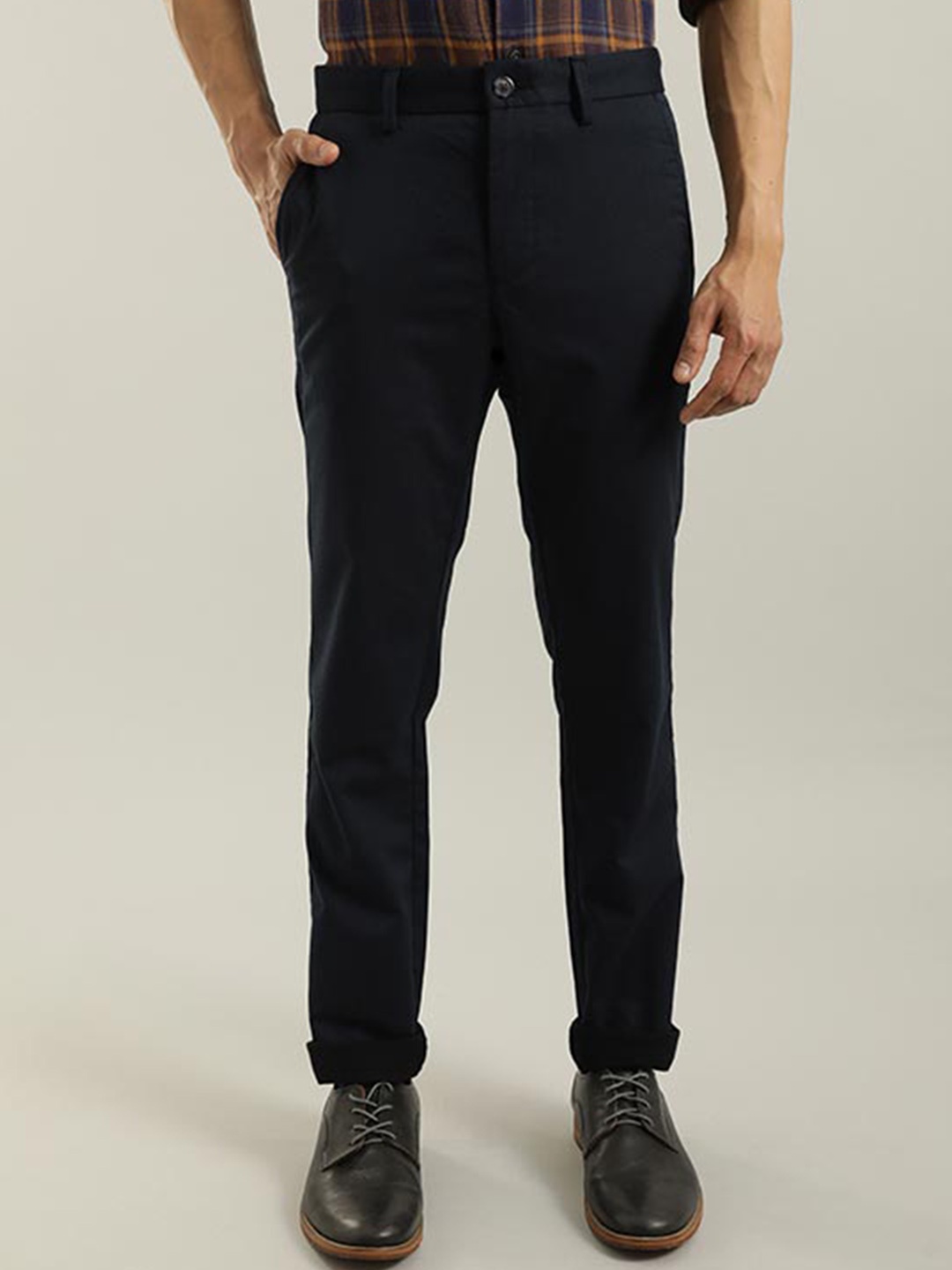 

Indian Terrain Men Brooklyn Slim Fit Mid-Rise Trouser, Navy blue