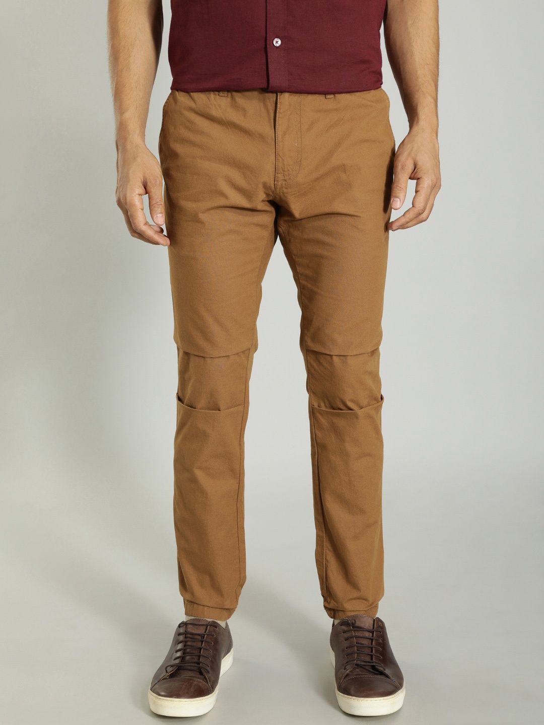 

Indian Terrain Men Urban - C Tapered Fit Cotton Trousers, Tan