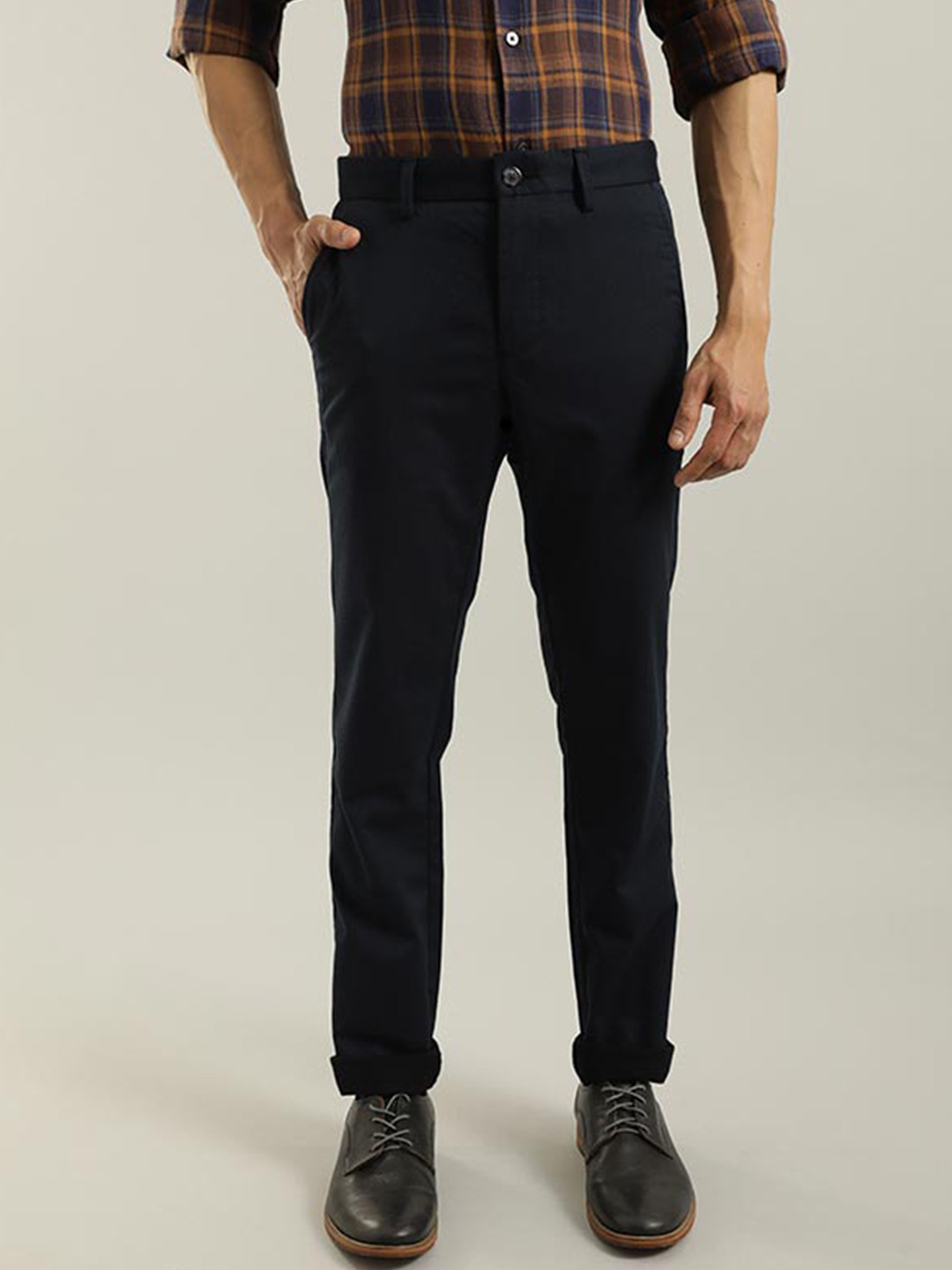 

Indian Terrain Men Brooklyn Slim Fit Mid-Rise Trouser, Navy blue