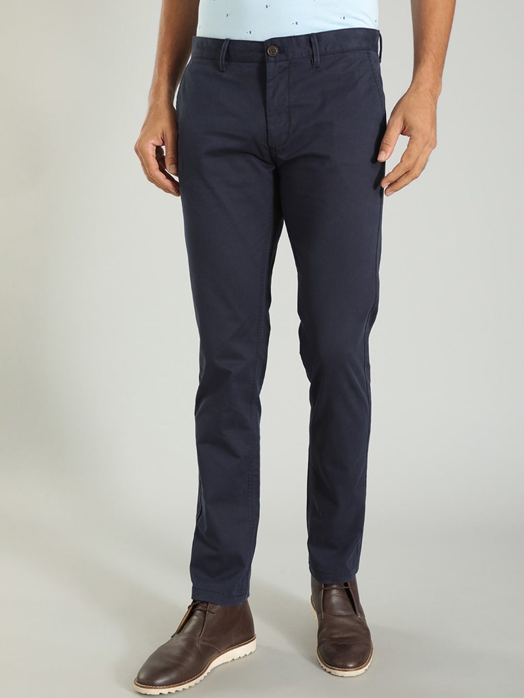 

Indian Terrain Men Brooklyn Slim Fit Chinos Cotton Trousers, Navy blue