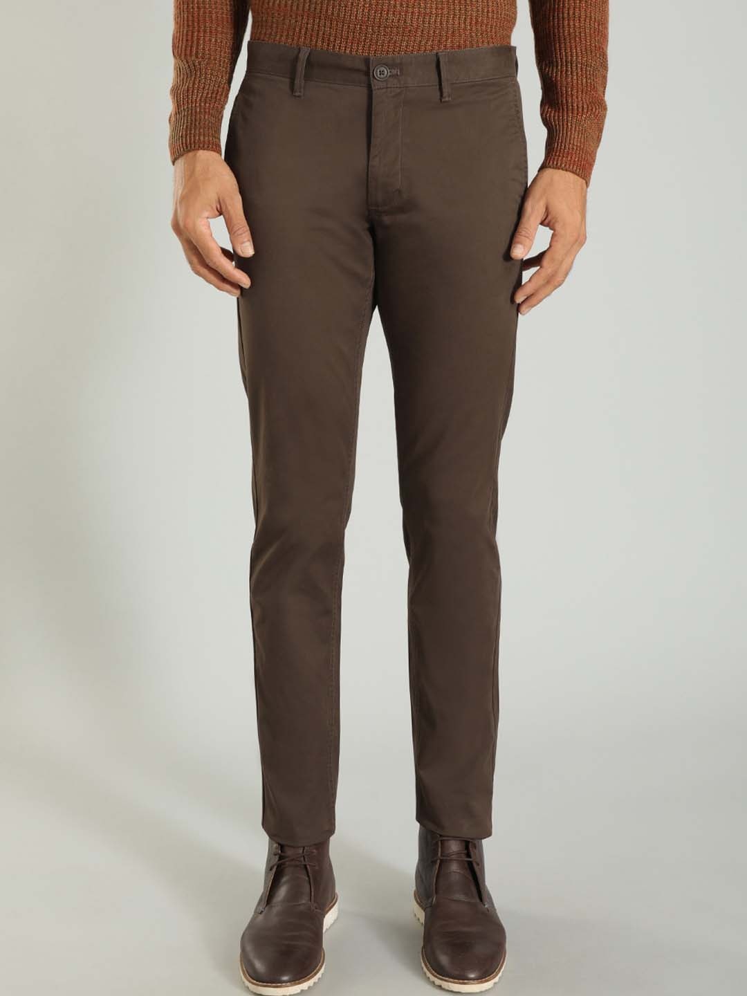 

Indian Terrain Men Brooklyn Slim Fit Cotton Regular Trousers, Brown