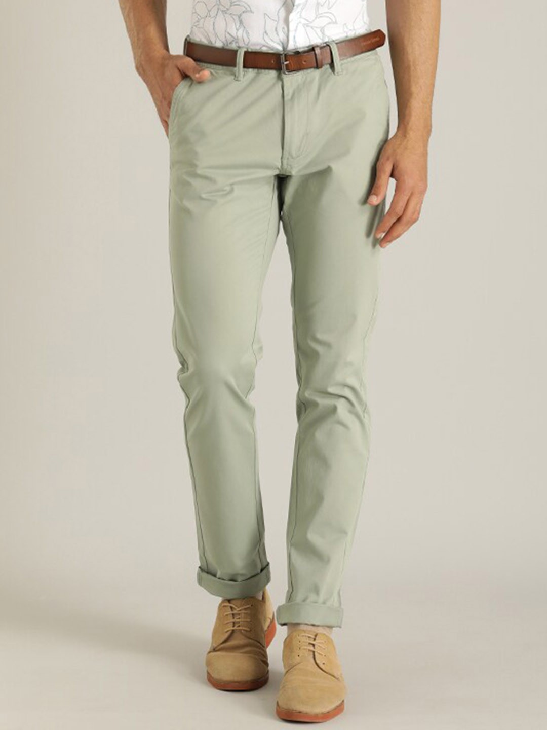 

Indian Terrain Men Brooklyn Mid Rise Slim Fit Regular Trousers, Green