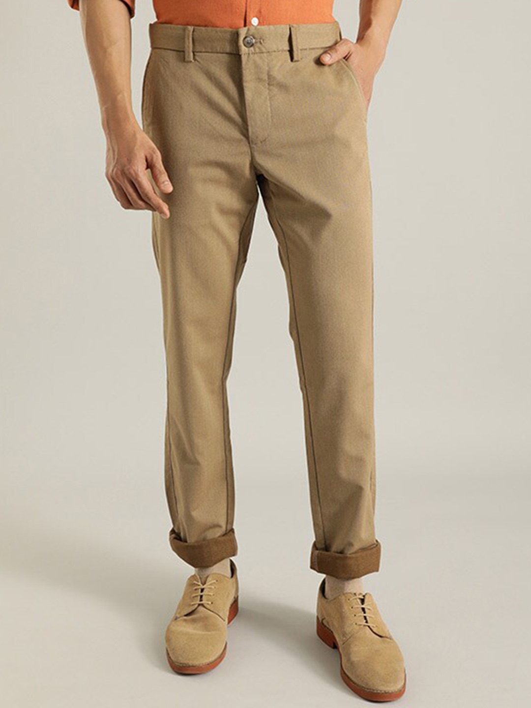 

Indian Terrain Men Brooklyn Mid Rise Slim Fit Regular Trousers, Khaki