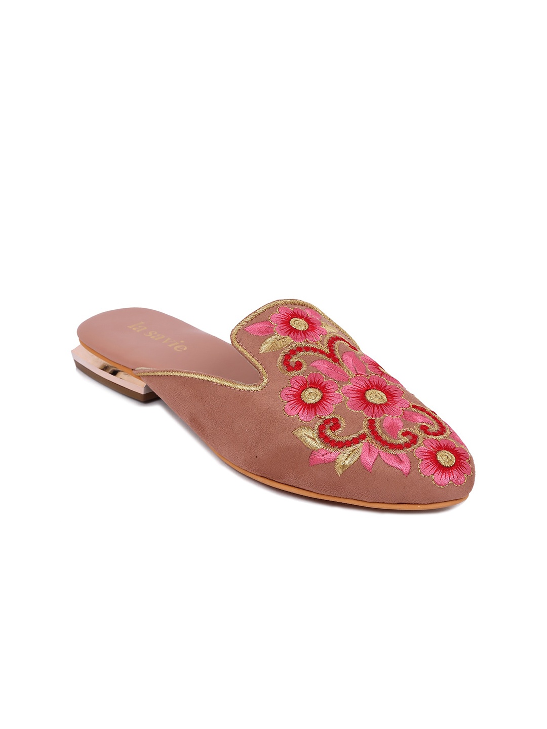 

LA SAVIE Embroidered Pointed Toe Mules, Pink