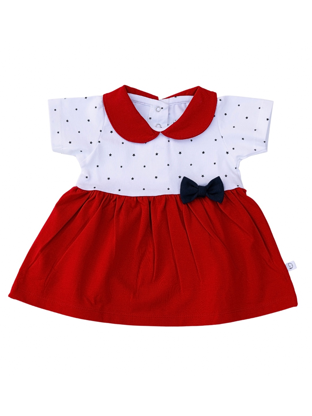 

Dear Little Girls Polka Dot Printed Peter Pan Collar Cotton Fit & Flare Dress, Red