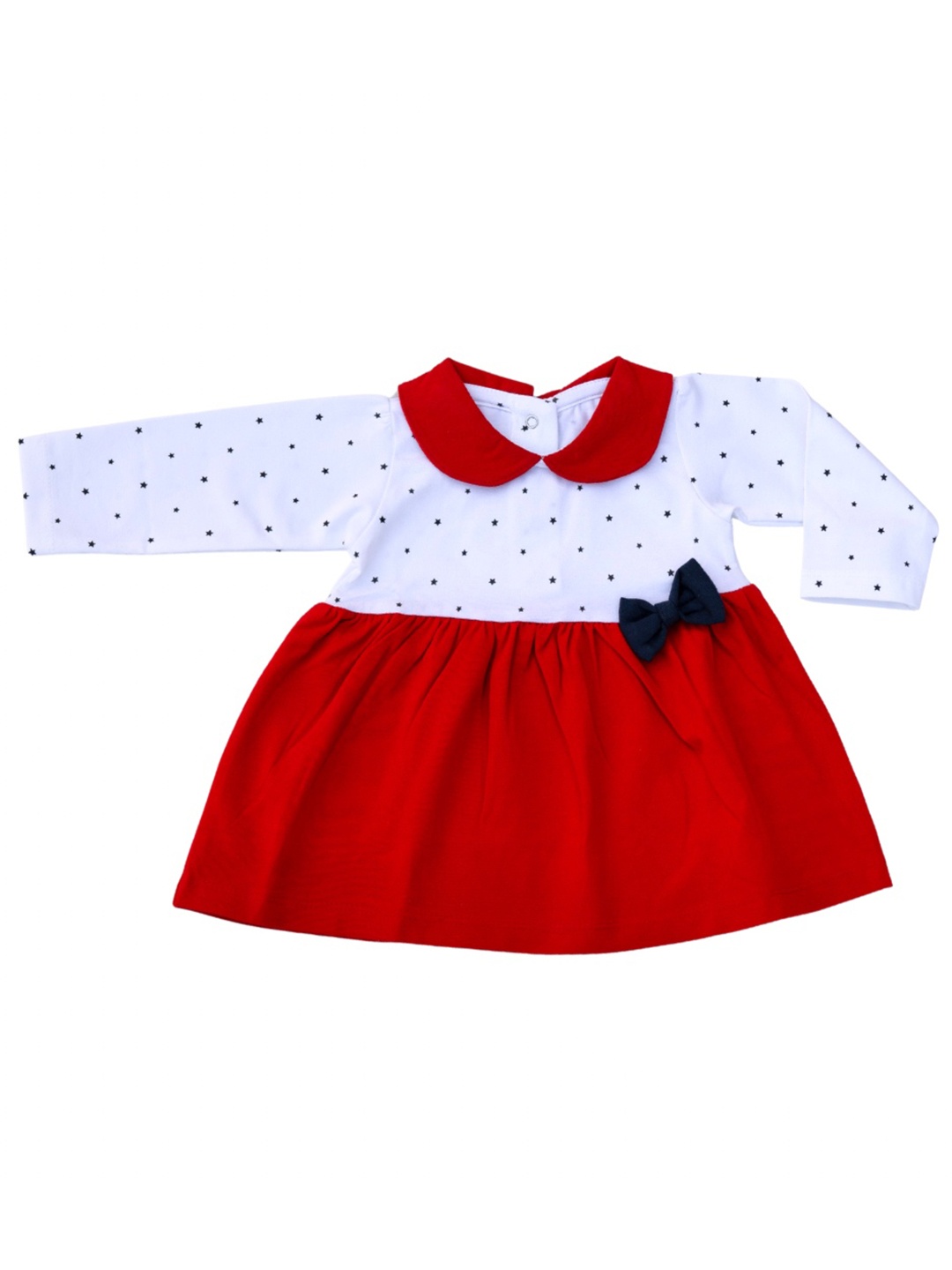 

Dear Little Girls Polka Dot Printed Peter Pan Collar Cotton Fit & Flare Dress, Red