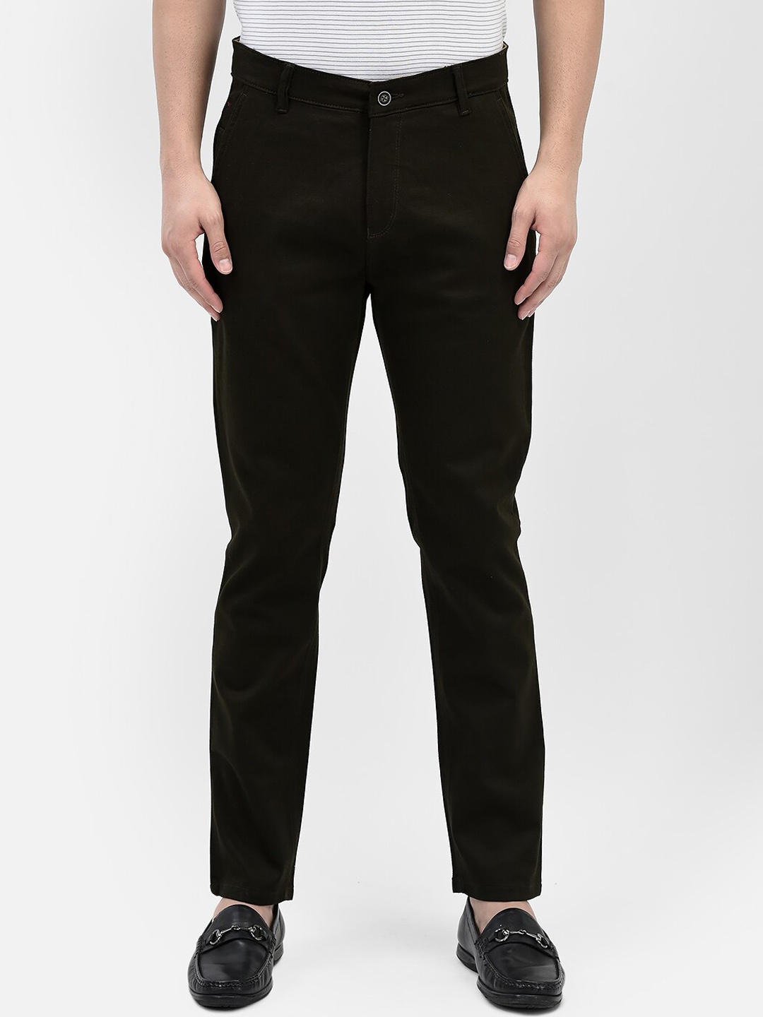 

Crimsoune Club Men Slim Fit Cotton Trousers, Olive