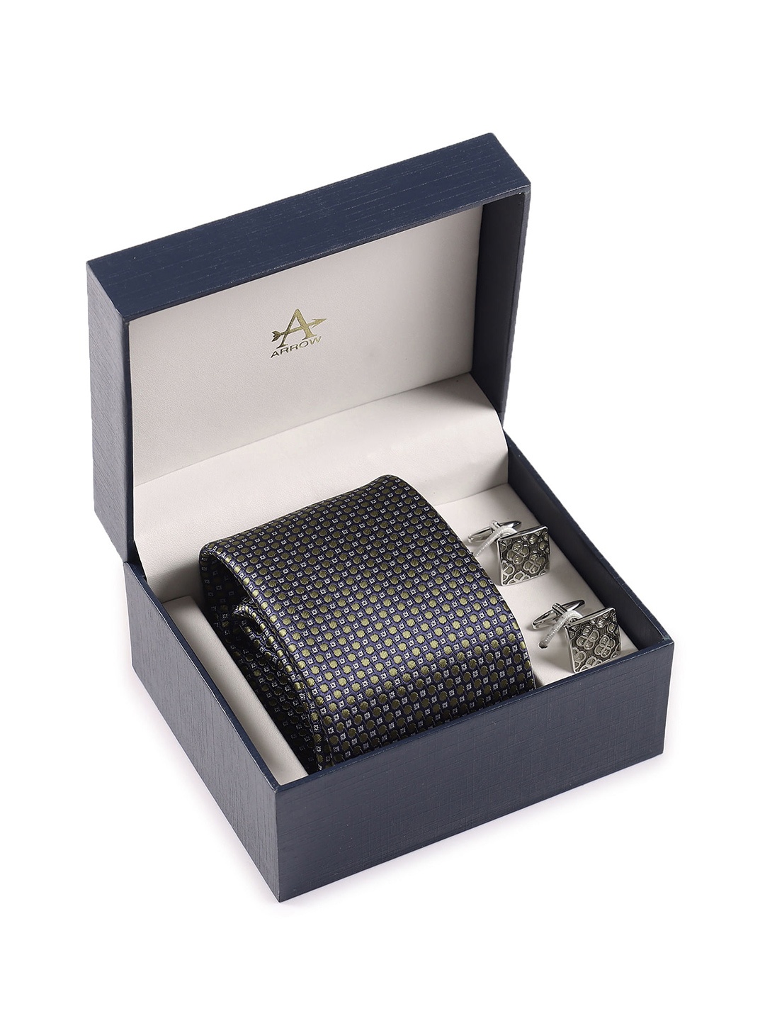 

Arrow Men Printed Tie & Cufflinks, Navy blue