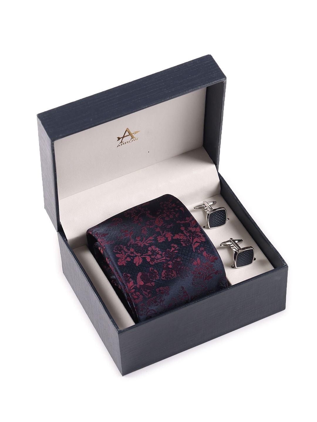 

Arrow Men Printed Tie & Cufflinks, Navy blue