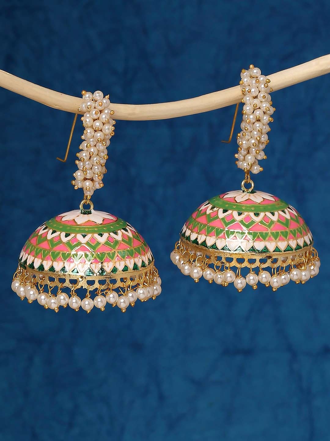 

OOMPH Beaded Enameled Dome Shaped Jhumkas, Gold