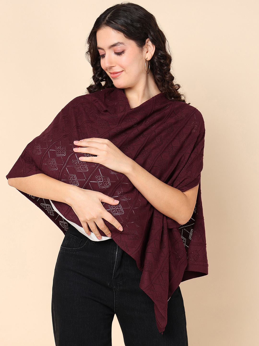 

House Of Zelena Self Designed V-Neck Maternity Shrug, Maroon