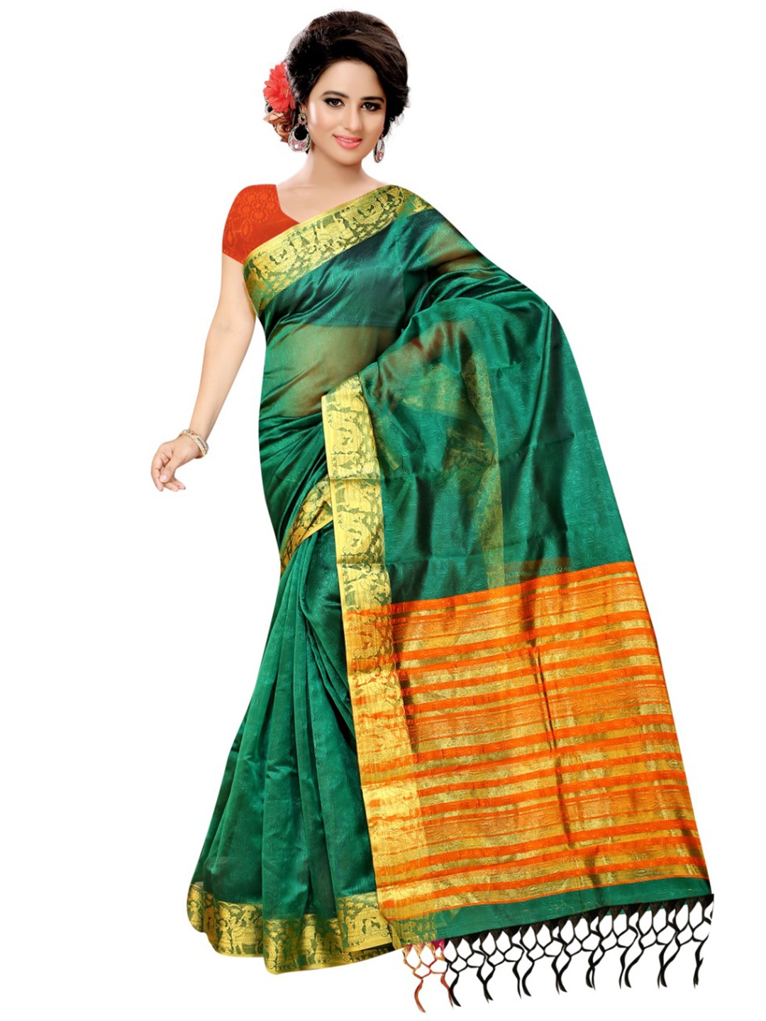 

NIWAA Zari Organza Banarasi Saree with Tassels, Green