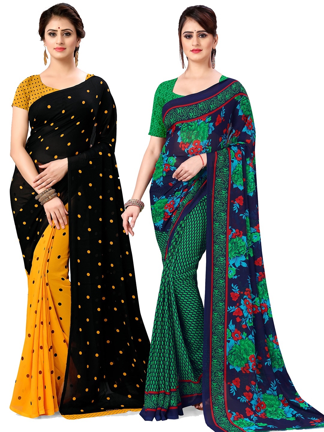 

ANAND SAREES Selection of 2 Floral Printed Saree, Green