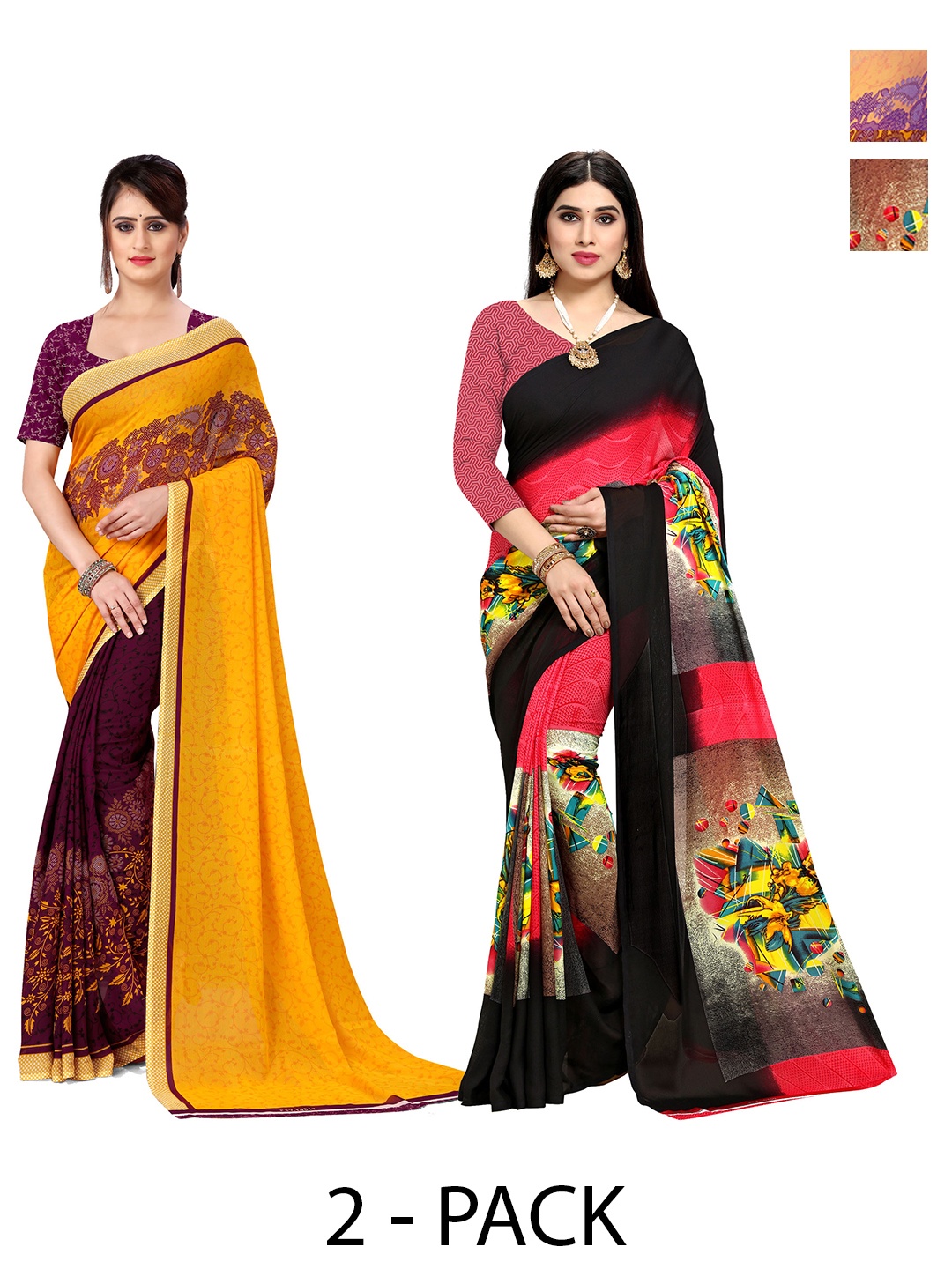 

ANAND SAREES Selection Of 2 Floral Printed Saree, Pink