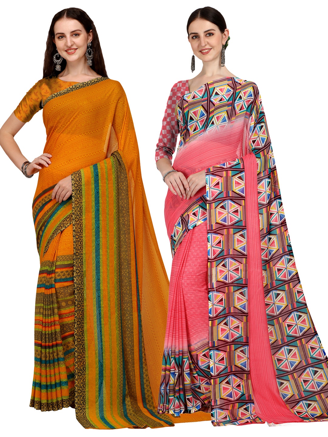 

ANAND SAREES Selection Of 2 Floral Printed Saree, Orange