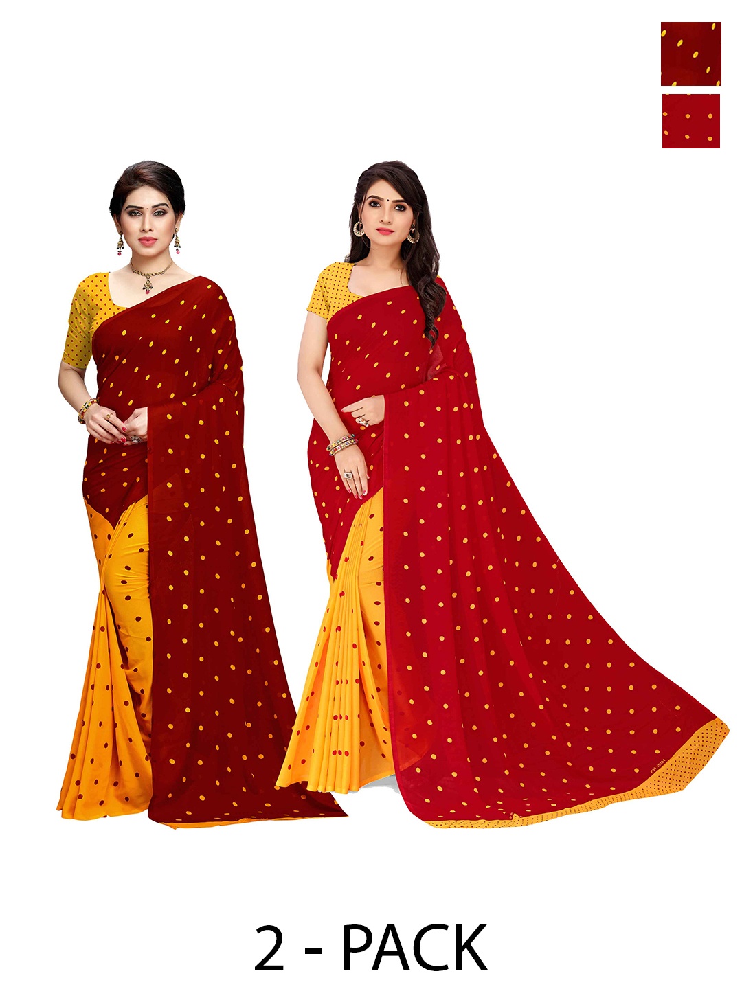 

ANAND SAREES Selection Of 2 Polka Dot Printed Half And Half Saree, Red