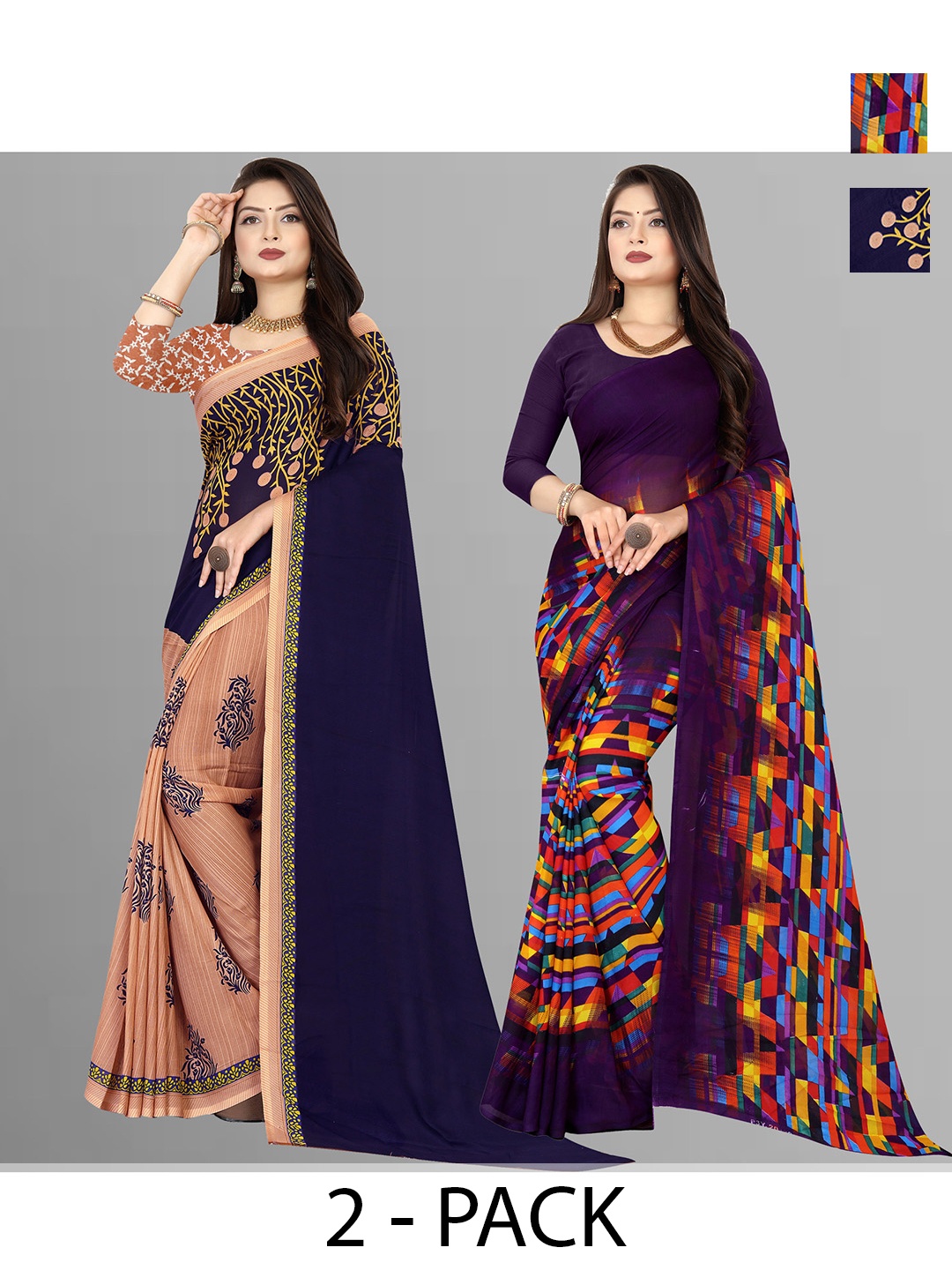 

ANAND SAREES Selection Of 2 Floral Printed Saree, Blue