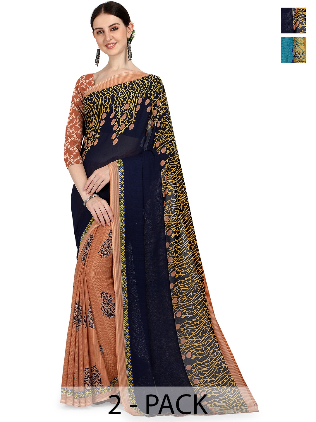 

ANAND SAREES Selection Of 2 Floral Printed Saree, Peach