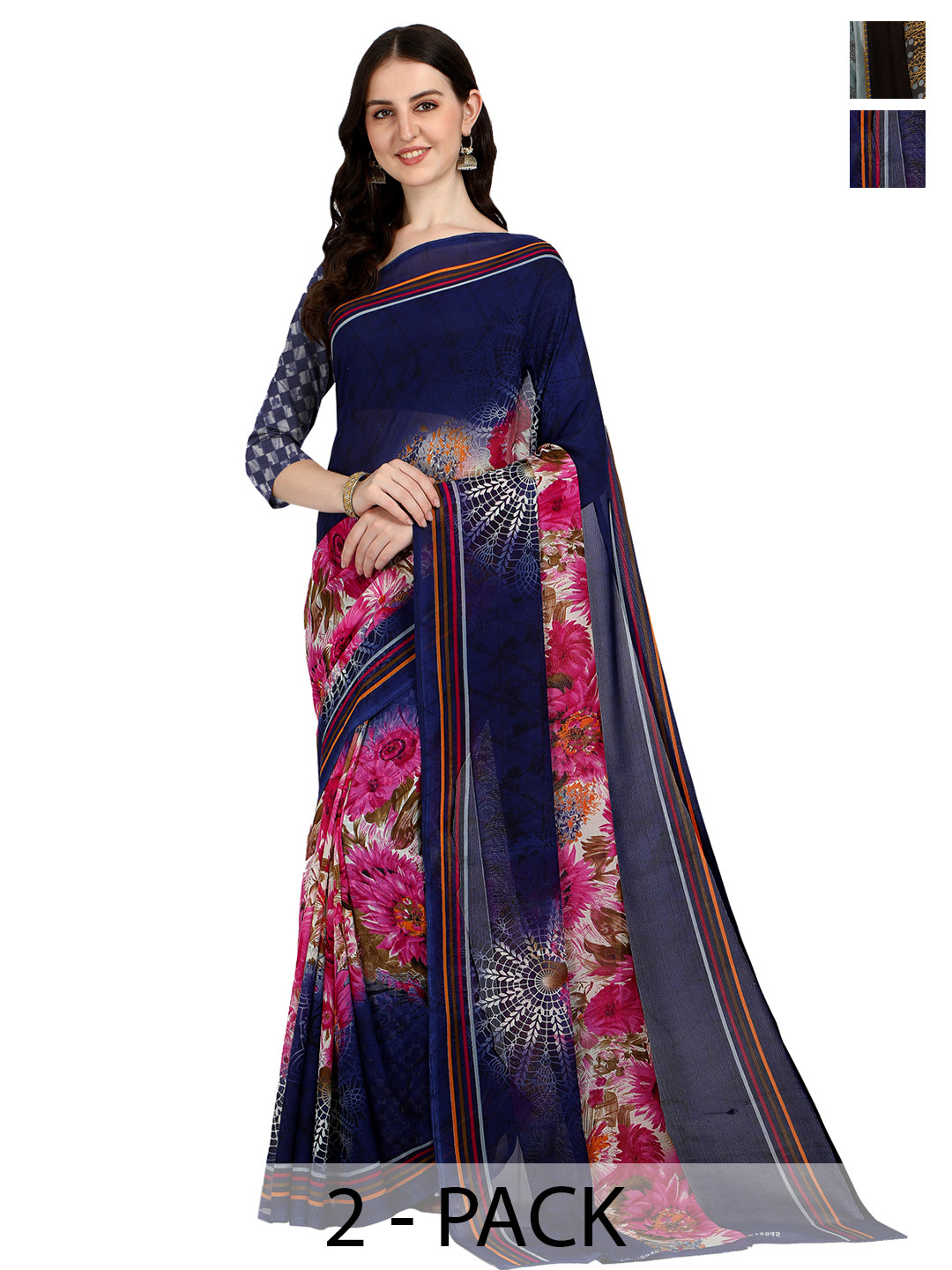 

ANAND SAREES Selection Of 2 Floral Printed Saree, Blue