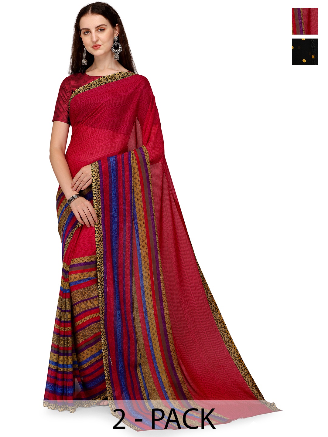 

ANAND SAREES Selection Of 2 Printed Sarees, Red