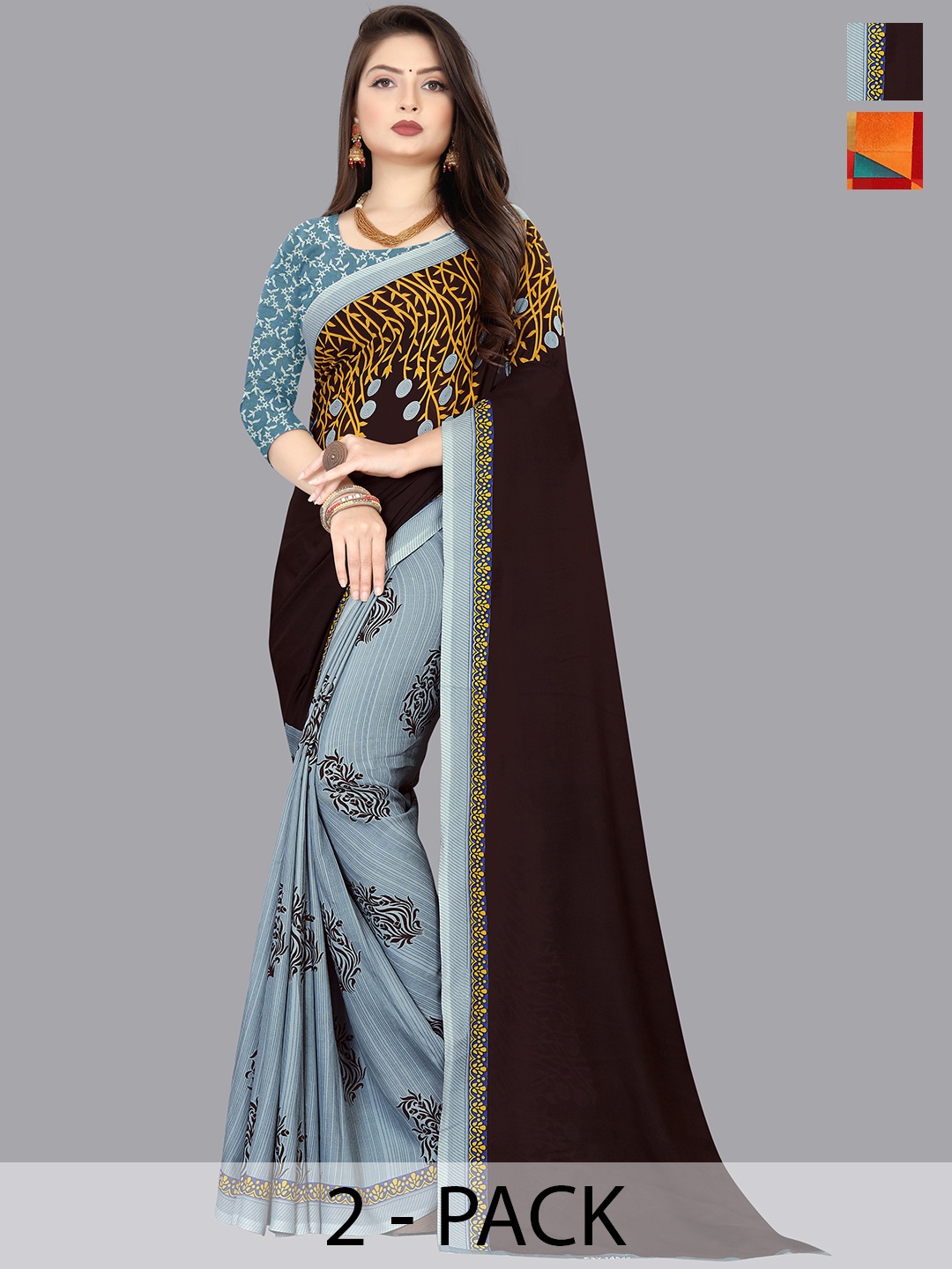 

ANAND SAREES Selection Of 2 Printed Saree, Red