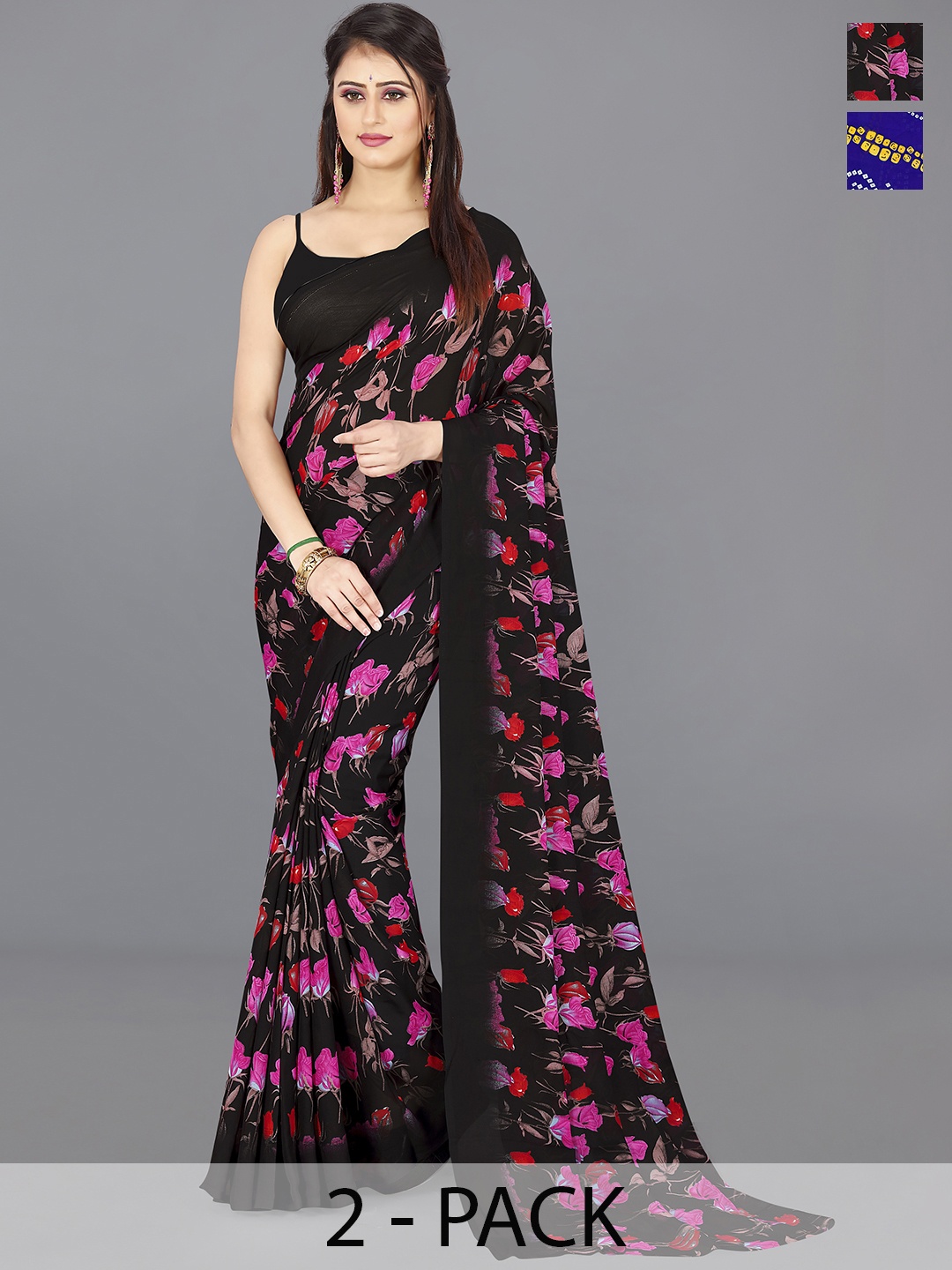 

ANAND SAREES Selection Of 2 Printed Sarees, Blue