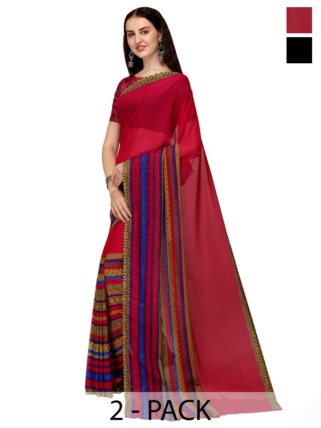 

ANAND SAREES Selection Of 2 Floral Printed Saree, Red