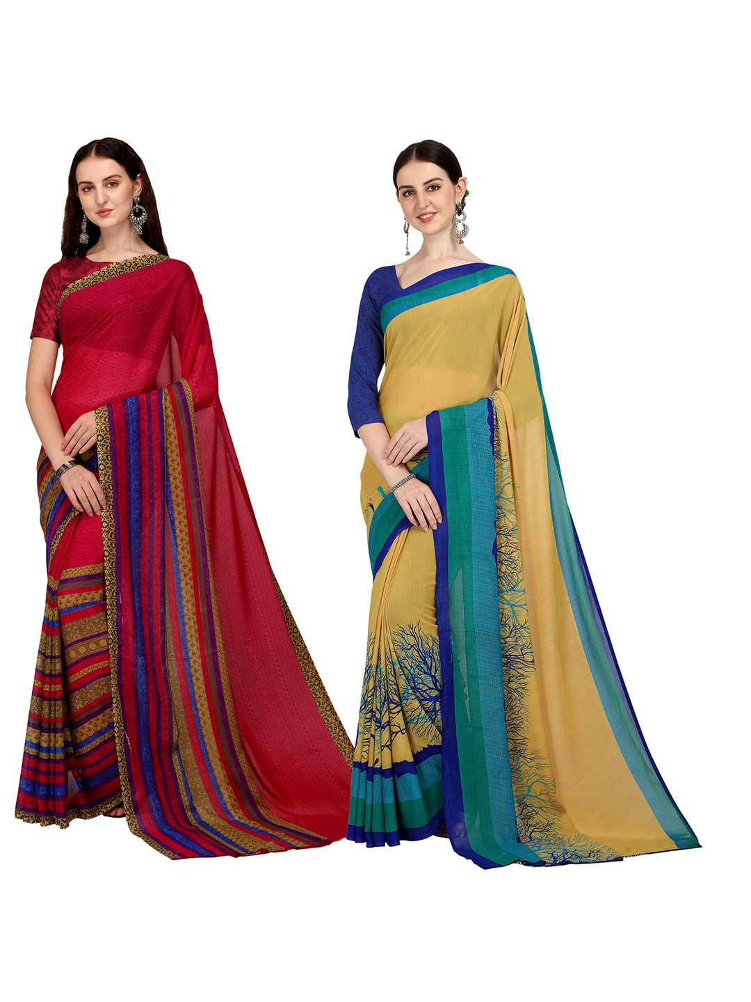 

ANAND SAREES Selection Of 2 Floral Printed Saree, Red