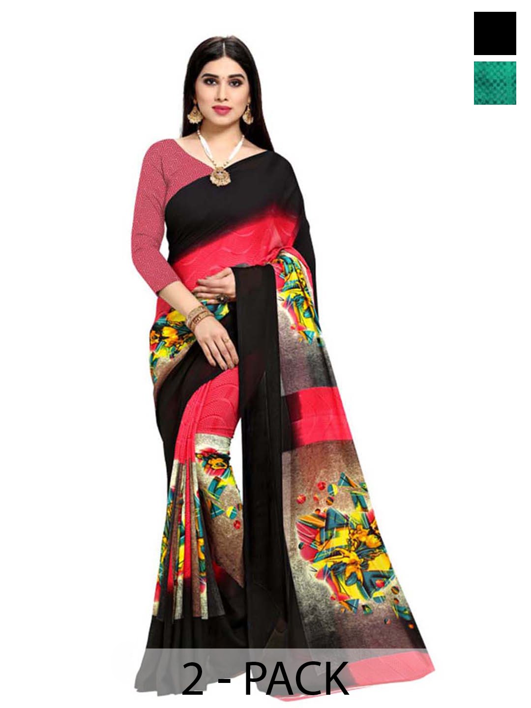 

ANAND SAREES Selection Of 2 Geometric Printed Saree, Green