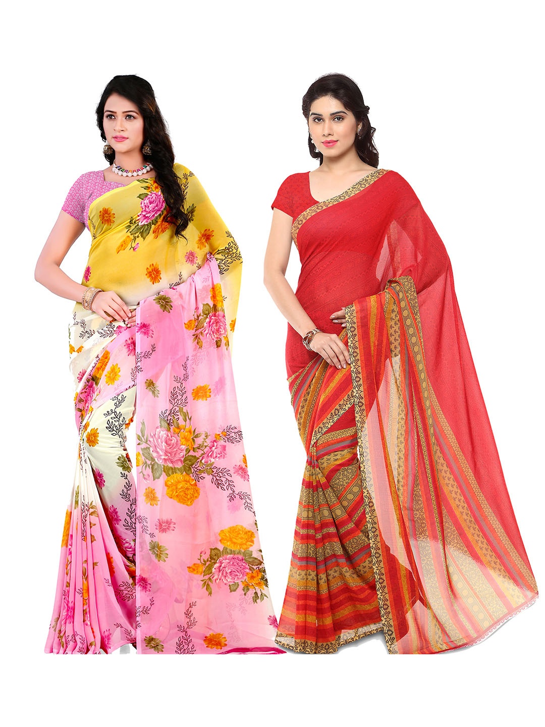 

ANAND SAREES Selection Of 2 Floral Printed Saree, Pink