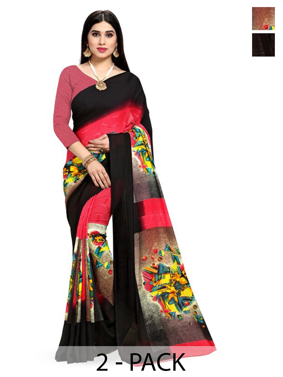 ANAND SAREES Pack Of 2 Floral Saree, Red