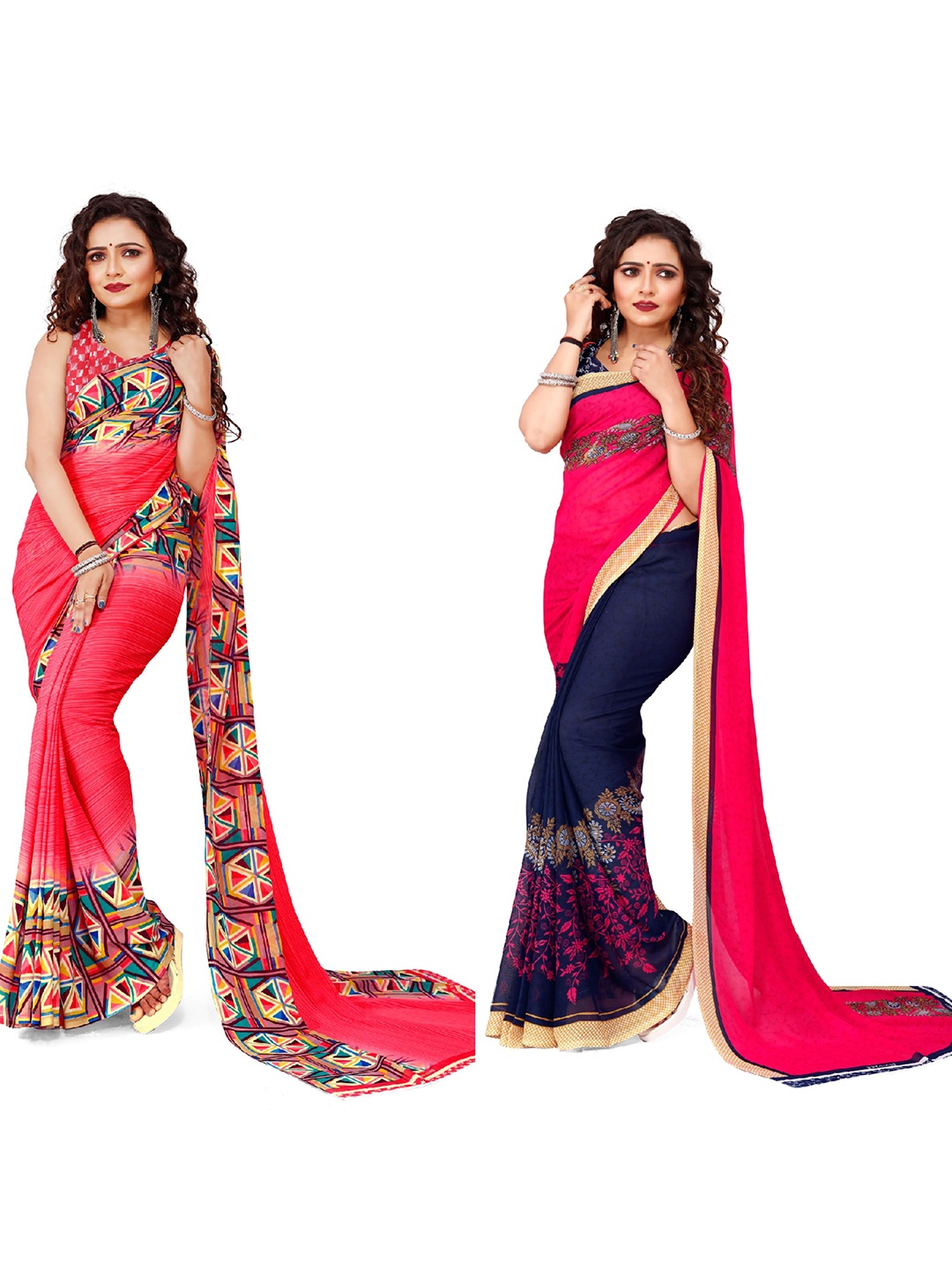 

ANAND SAREES Selection of 2 Floral Printed Saree, Pink