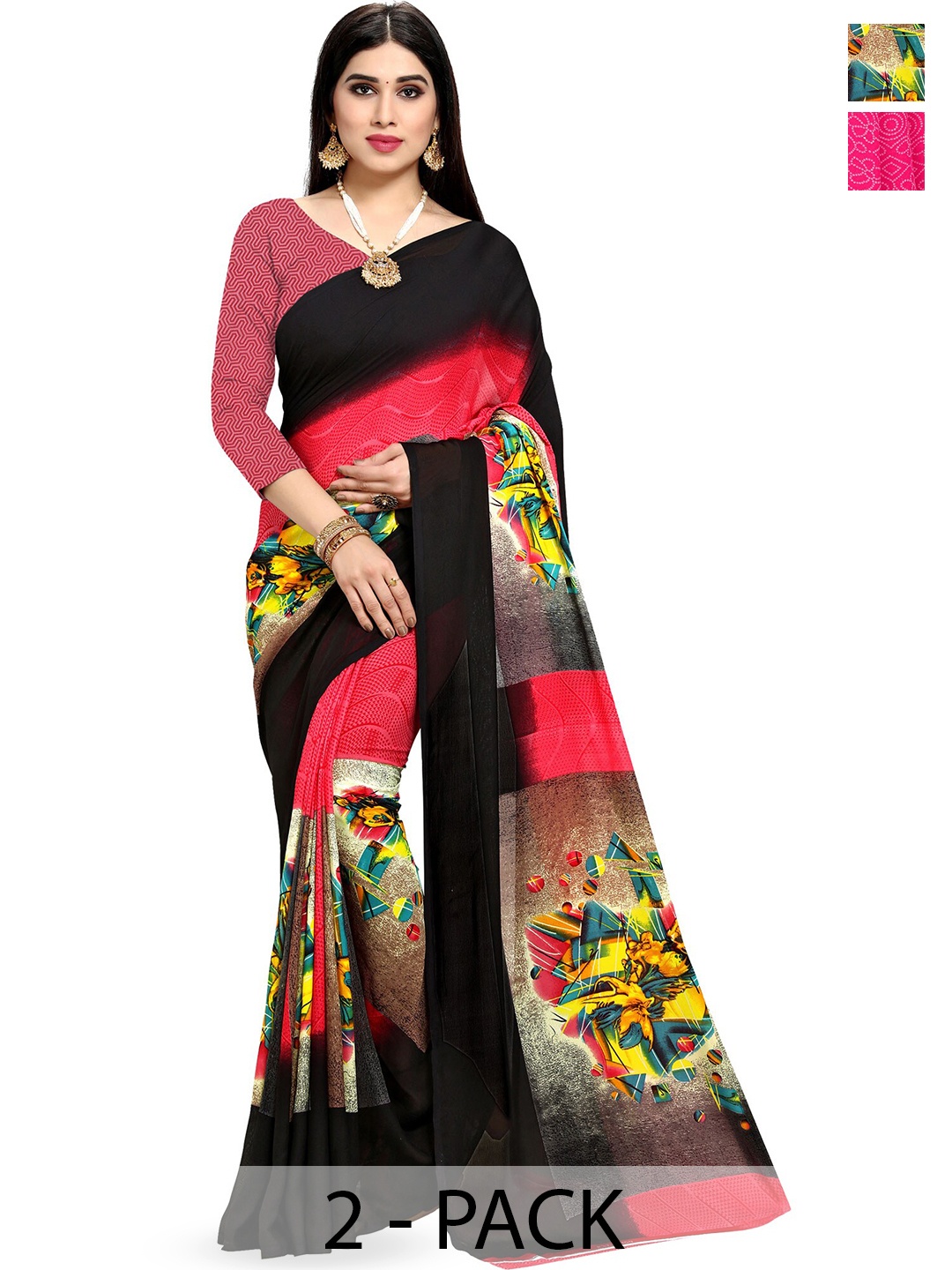 

ANAND SAREES Selection Of 2 Bandhani Printed Saree, Pink