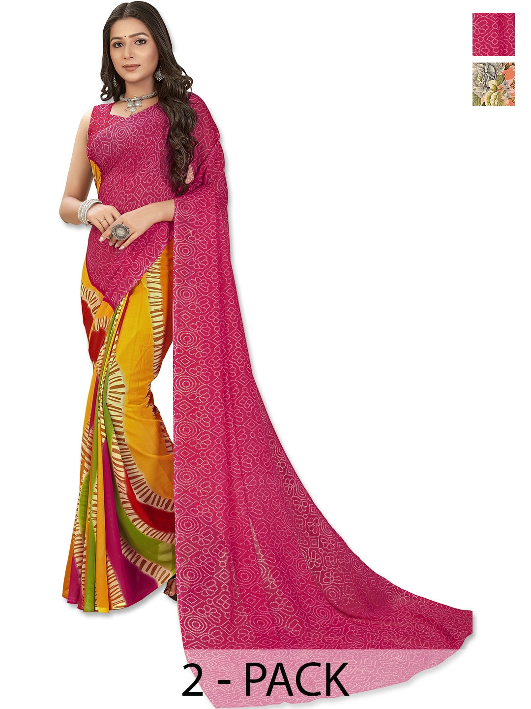 

ANAND SAREES Selection Of 2 Printed Sarees, Pink