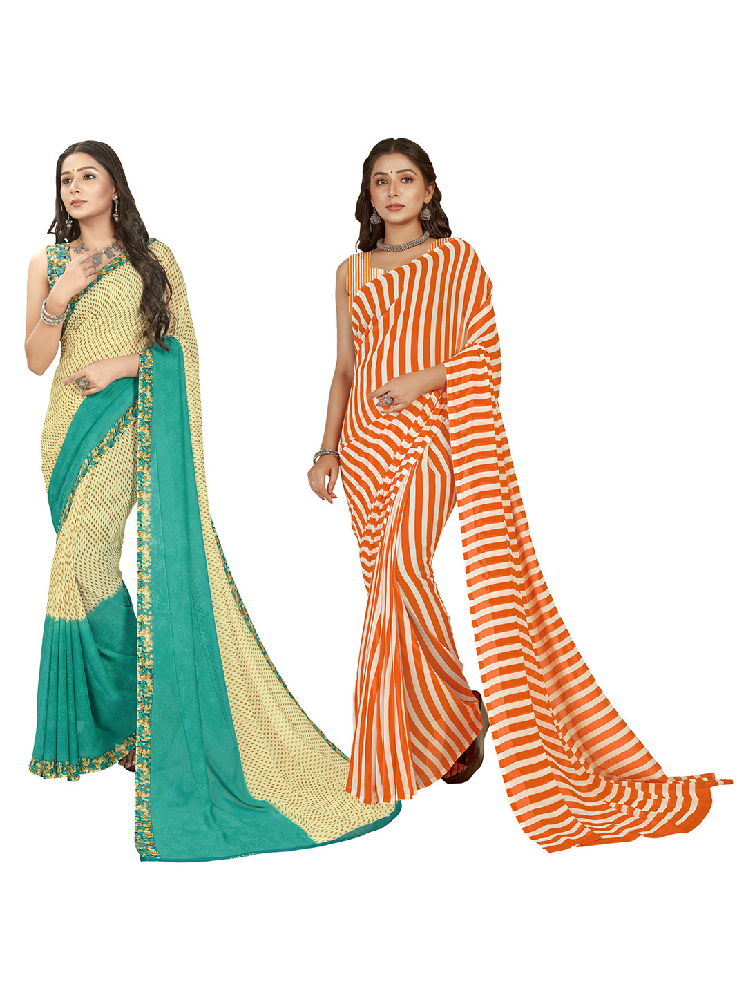 

ANAND SAREES Selection of 2 Floral Printed Saree, Blue