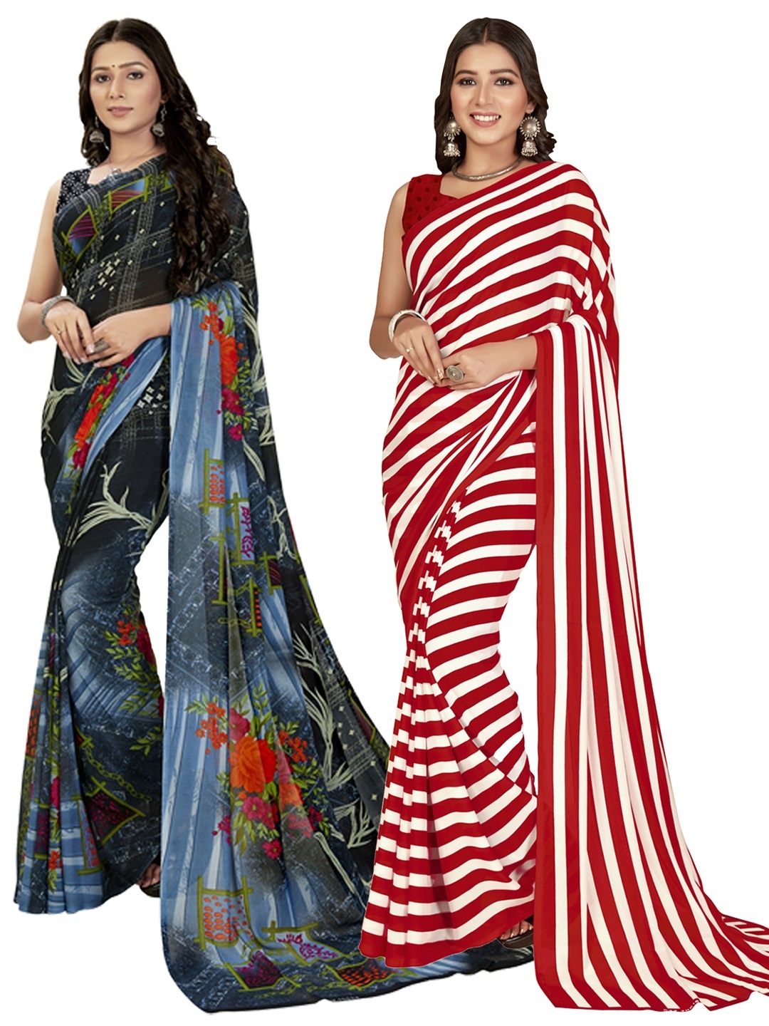 

ANAND SAREES Selection Of 2 Striped Saree, Black