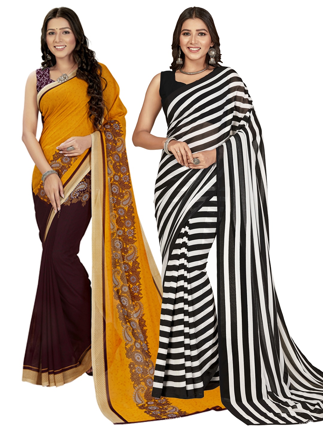 

ANAND SAREES Selection Of 2 Floral Printed Saree, Yellow