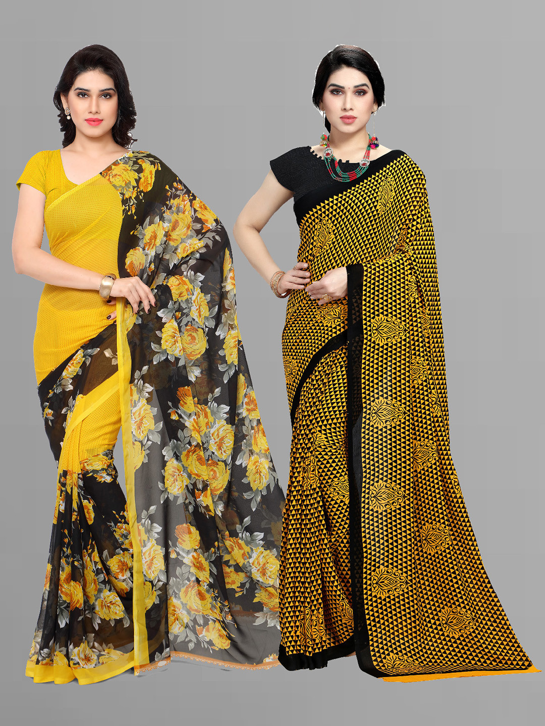 

ANAND SAREES Selection Of 2 Floral Printed Saree, Yellow