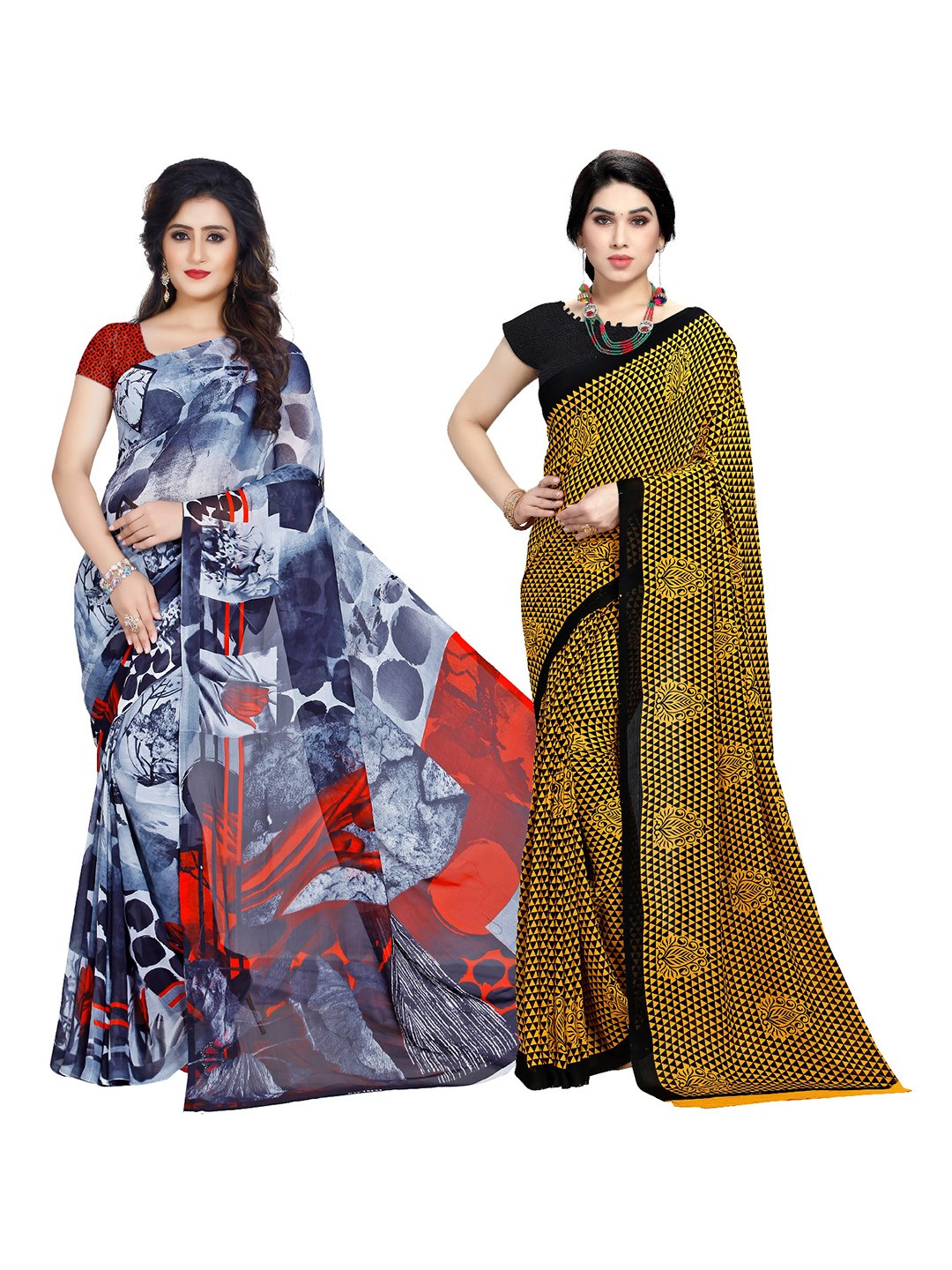 

ANAND SAREES Selection Of 2 Floral Printed Saree, Blue