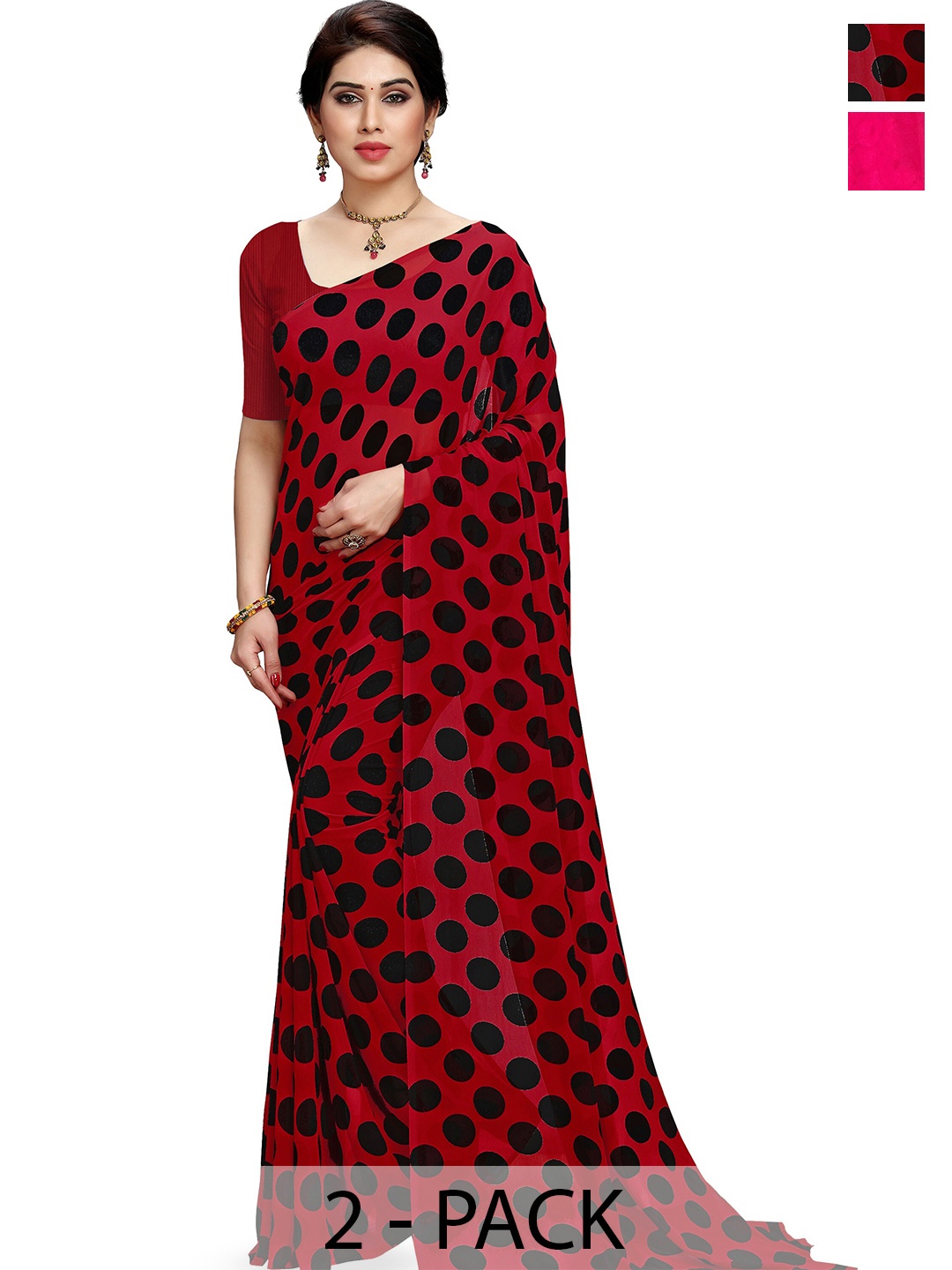 

ANAND SAREES Selection Of 2 Floral Printed Saree, Black