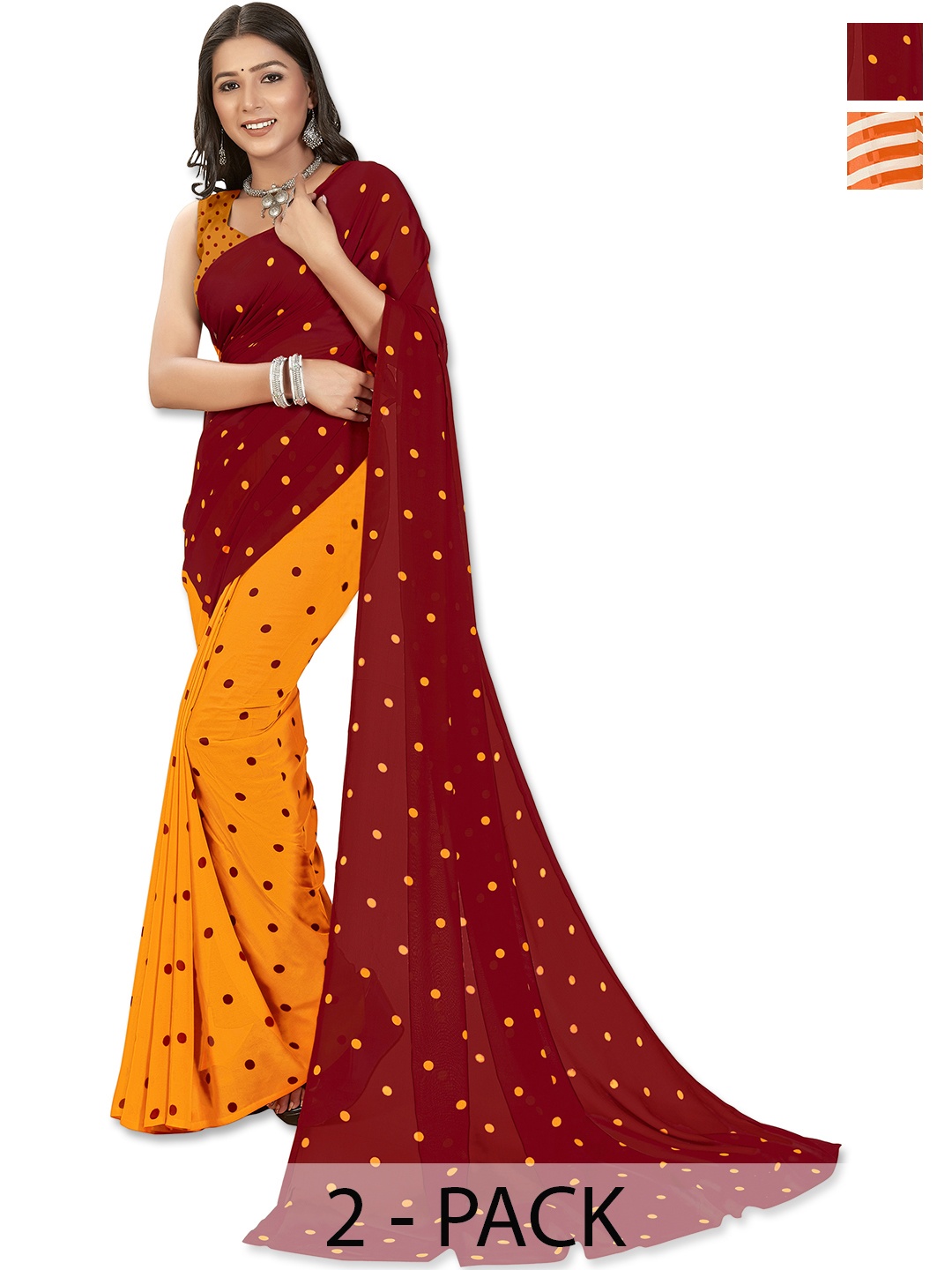 

ANAND SAREES Selection Of 2 Floral Printed Sarees, Maroon