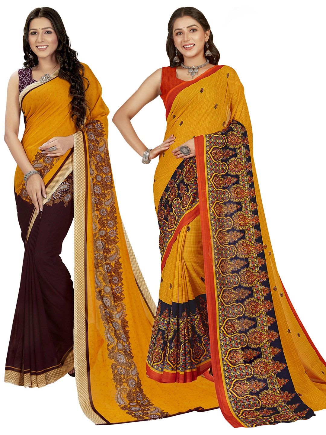 

ANAND SAREES Selection Of 2 Ethnic Motifs Printed Saree, Yellow